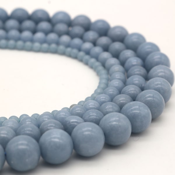 Natural Angelite Beads Strand 4mm 6mm 8mm 10mm, Smooth Round Blue Gemstone Beads, DIY Jewelry Making