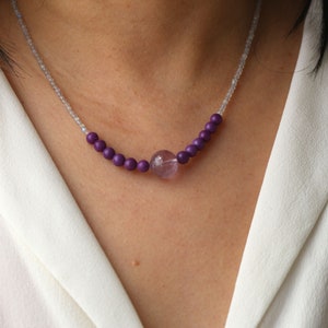 Dainty delicate necklace made of amethyst labradorite phosphosiderite, gemstone necklace, amethyst necklace, #74