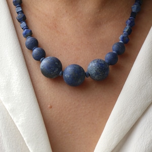 Lapis lazuli necklace, gemstone necklace, gemstone jewelry, lapis lazuli necklace, matt lapis lazuli pearl necklace, #65