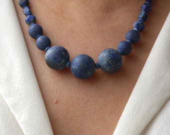 Lapis lazuli necklace, gemstone necklace, gemstone jewelry, lapis lazuli necklace, matt lapis lazuli pearl necklace