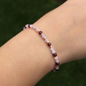 Elastic gemstone bracelet, stretch bracelet, LOVE lucky bracelet, protection bracelet, rose quartz kunzite garnet, faceted 3 mm gemstone