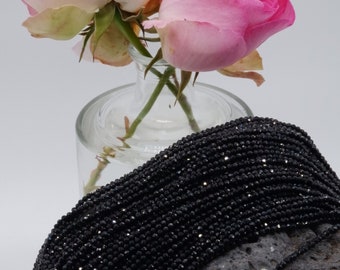 AAA Natural Black Gemstone Beads Spinel Faceted Strand Round 2mm 2.5mm 3mm 4mm Small Gemstone