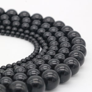 Natural Black Tourmaline Strand 3 mm 4 mm 6 mm 8 mm 10 mm 12 mm, Smooth Round Gemstone Beads, DIY Jewelry Making