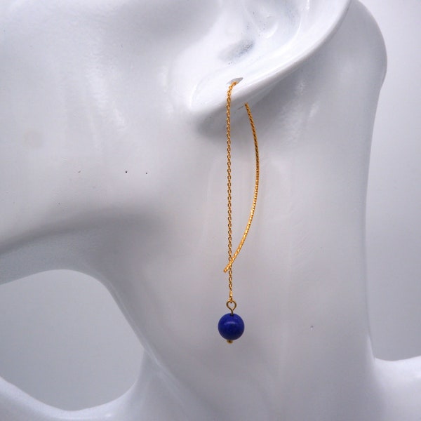 Ohrringe aus natürliche Lapislazuli, handgemacht Drape Ohrringe, natürliche Lapis Lazuli Ohrringe, 14K gf