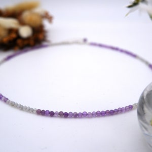 Dainty delicate amethyst labradorite necklace, pearl necklace, choker gemstone necklace, 2 mm/3 mm amethyst chain