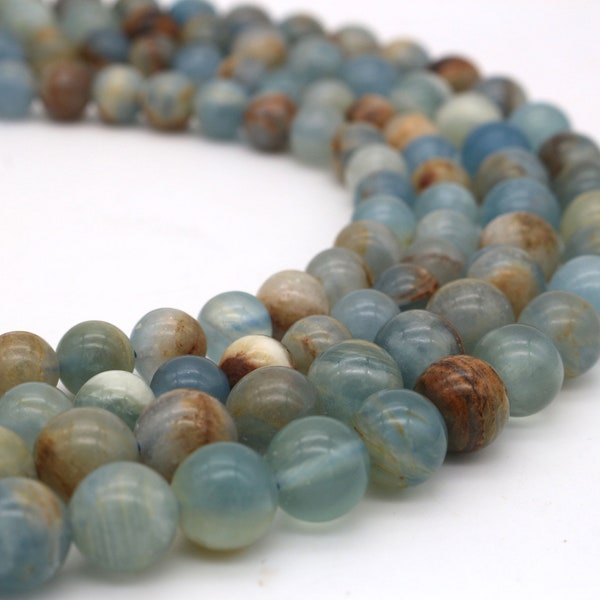 Perline di calcite blu naturale filo da 8mm 10mm, perline di pietra naturale rotonde lisce in pietra preziosa, creazione di gioielli fai da te perline di gioielli