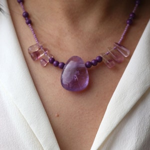 Amethyst and Phosphosiderite Necklace, Gemstone Necklace, Amethyst Necklace, Magnetic Clasp, #76