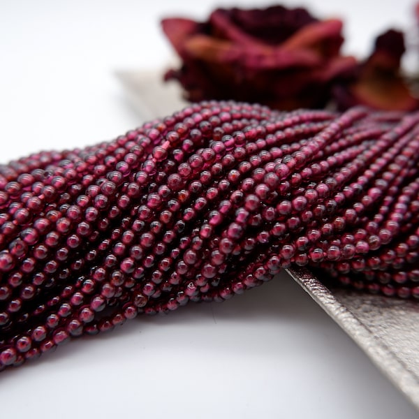 Natural Garnet Strand 2mm 2.5mm 3mm 4mm AAA Smooth Round Gemstone Beads, DIY Jewelry Making