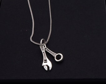 925 Silver Keychain, Tool Jewelry, Wrench Necklace, Wrench Jewelry