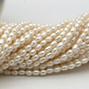 Filo di perle d'acqua dolce AAA 2,5x4 mm, perline ovali bianche a forma di riso, vere perle di semi di riso, creazione di gioielli fai da te, B60A