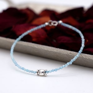 Gemstone bracelet, aquamarine/topaz bracelet, fish made of 925 silver, birthstone March