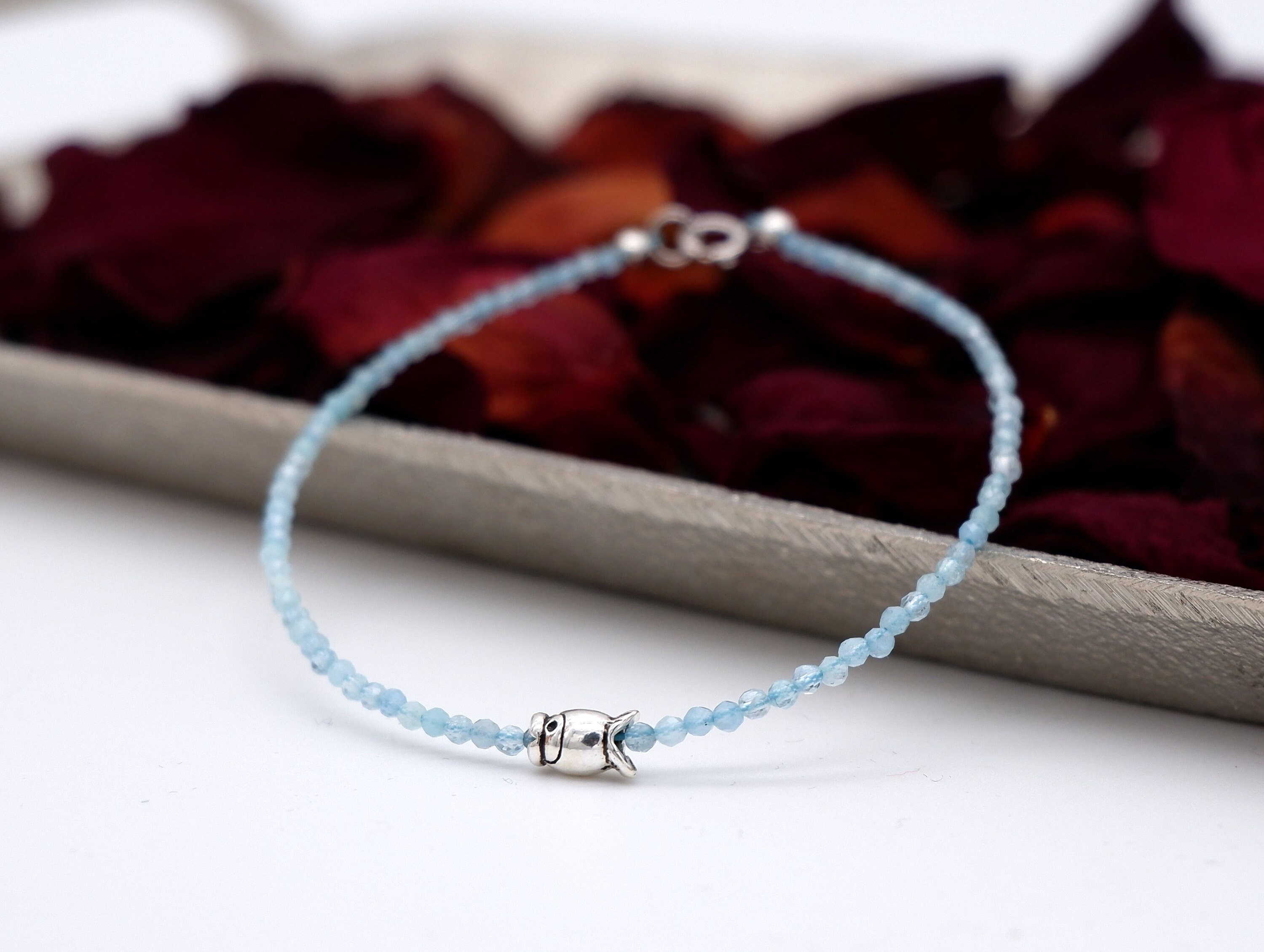 Blue Aquamarine Gemstone Bracelet with Renewal Heart Sterling Silver Charm  | T. Jazelle