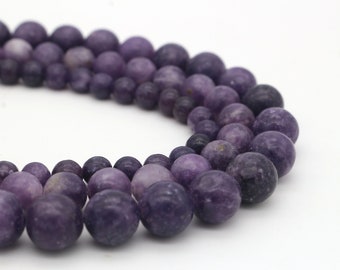 Natural Lepidolite Beads 4 mm 6 mm 8 mm 10 mm Strand, Smooth Round Purple Gemstone Natural Stone Beads, DIY Jewelry Making Beads
