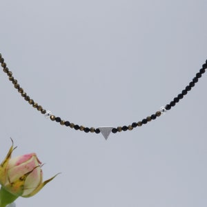 Spinel necklace, choker, necklace, triangle necklace, black necklace, gemstone necklace, spinel and chalcopyrite
