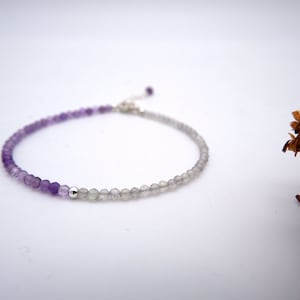 Pearl bracelet, delicate gemstone bracelet, faceted amethyst and labradorite, 2 mm gemstone pearl bracelet