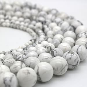 Smooth Round White Howlite Beads Strand 4 mm 6 mm 8 mm 10 mm 12 mm 14 mm, Natural Gemstone Beads, Howlite Beads