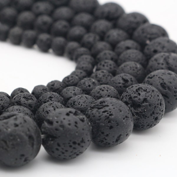 Smooth Round Black Lava Beads Strand 4mm6mm8mm 10mm 12mm 14mm, Natural Gemstone Beads, Diffuser Beads