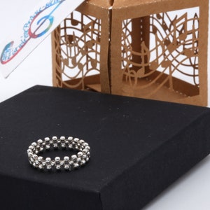 925 Sterling Silver Ring, Small Silver Bead Ring, 3 Rows Silver Ball Woven Bead Ring, Peyote