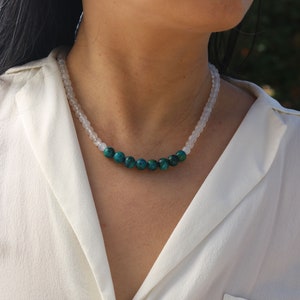 Elegant chrysocolla moonstone necklace, pearl necklace with green and white pearls, magnetic clasp, #2