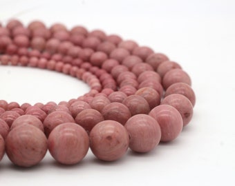 Collier Rhodonite Perles Roses 4 Mm Et 6 Mm - 40 Cm - Pierre Fine Véritable