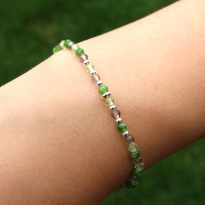 Elastic gemstone bracelet, stretch bracelet, faceted 3 mm gemstone, smoky quartz diopside peridot, protective bracelet, BALANCE lucky bracelet