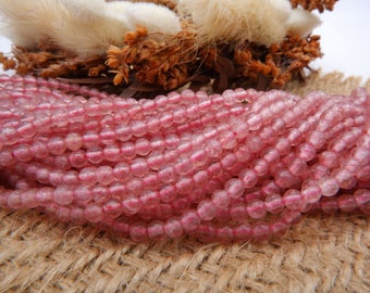 Brin de perles de quartz fraise rondes lisses, perles de pierres précieuses naturelles de 3 mm de qualité AAA, 39 cm, C65A