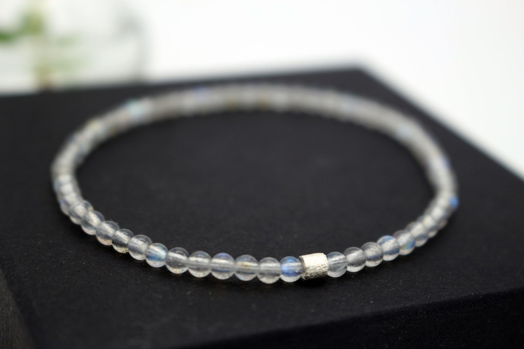Bracelet Perles Labradorite - Ajustable, Sans Fermoir, Pierre Bleue - 11,0 G - Neuf Sans Emballage