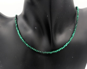 Malachite Beaded Necklace, Dainty Green Necklace, Delicate Thin Faceted Gemstone Necklace, Layering Necklace