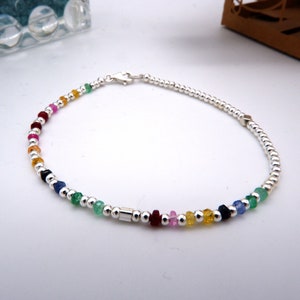 Pearl bracelet, delicate bracelet made of ruby emerald sapphire and 925 sterling pearls, rainbow bracelet