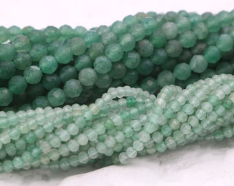 Fil de perles de Quartz Aventurine naturelle de 2.5mm 3mm 4.5mm, perles de pierres précieuses rondes à facettes AAA, fabrication de bijoux à faire soi-même