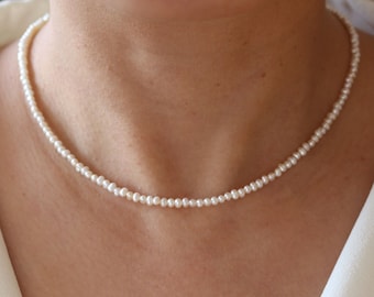 Versandverzögerungen- Echter Süßwasserperlenkette, handgemachte hochwertige Süßwasserperlen Choker, Collier, zarte Perlen Halskette