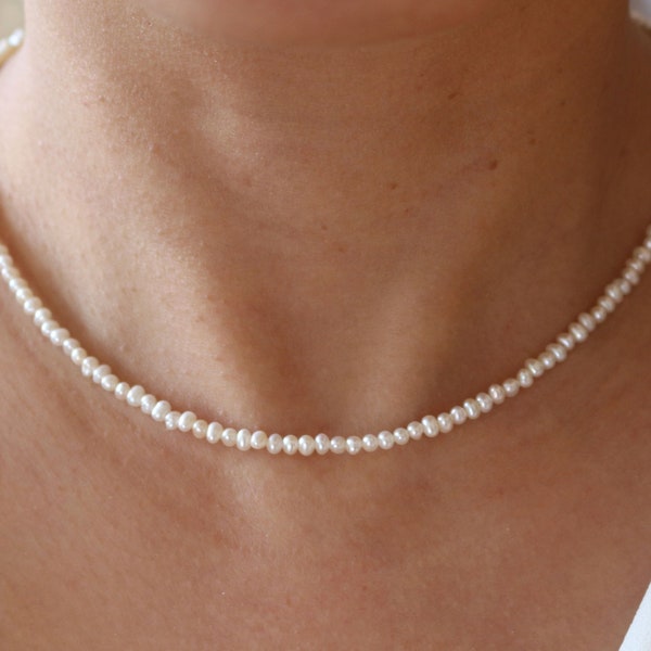 Versandverzögerungen- Echter Süßwasserperlenkette, handgemachte hochwertige Süßwasserperlen Choker, Collier, zarte Perlen Halskette