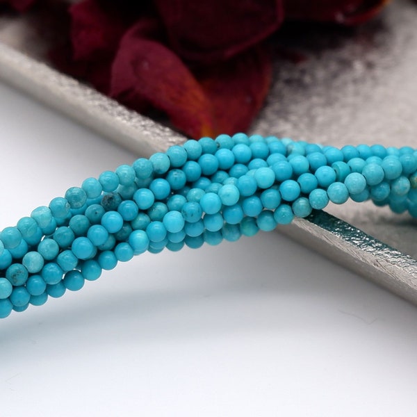 Smooth Round Turquoise Beads Strand, 2mm 3mm 4mm Natural Gemstone Beads with AAA Quality, 40cm
