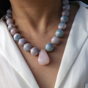 Necklace made of quartz, rose quartz and hematite, gemstone necklace, gemstone necklace, rose quartz necklace, #41