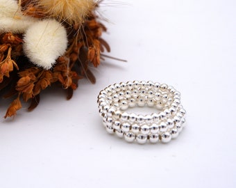 Anello elastico, anello elastico a sfera in argento sterling 925, anello impilabile con perline, anello delicato