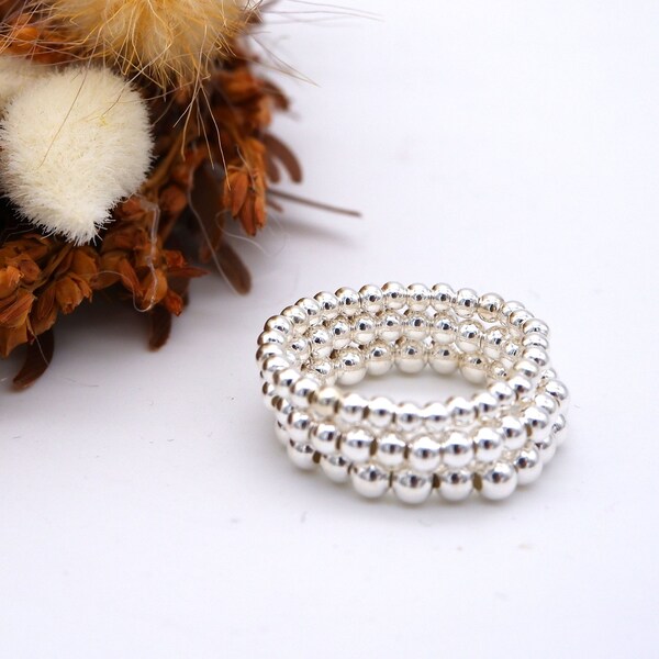 Elastischer Ring, 925 Sterling Silber Kugel Stretch Ring, Perlen stapelbar Ring, zierliche Ring