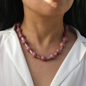 Gemstone bead necklace, unique necklace made of rhodonite, handmade unique necklace, #55