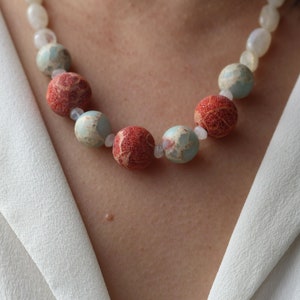 Gemstone necklace made of rainbow moonstone howlite lava, gemstone necklace, gemstone jewelry, magnetic clasp, #17