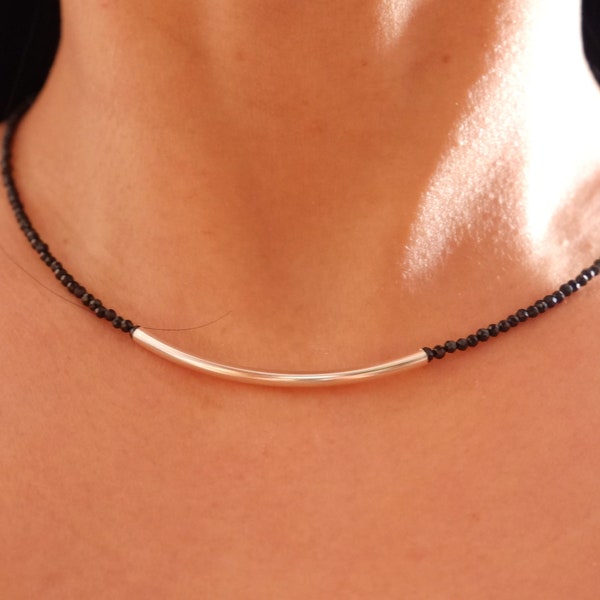 Spinel chain, necklace silver bar, delicate chain with curved tube, choker, necklace, 925 silver tube