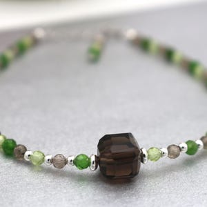 Gemstone bracelet, faceted 3 mm gemstone, smoky quartz diopside peridot, protective bracelet, 925 silver clasp, BALANCE lucky bracelet
