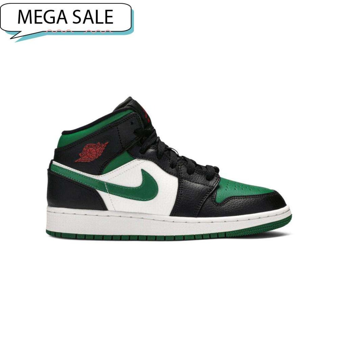 Jordan 1 Mid GS Black Pine Green, Christmas Shoes, Xmas Shoes, Jordan 4