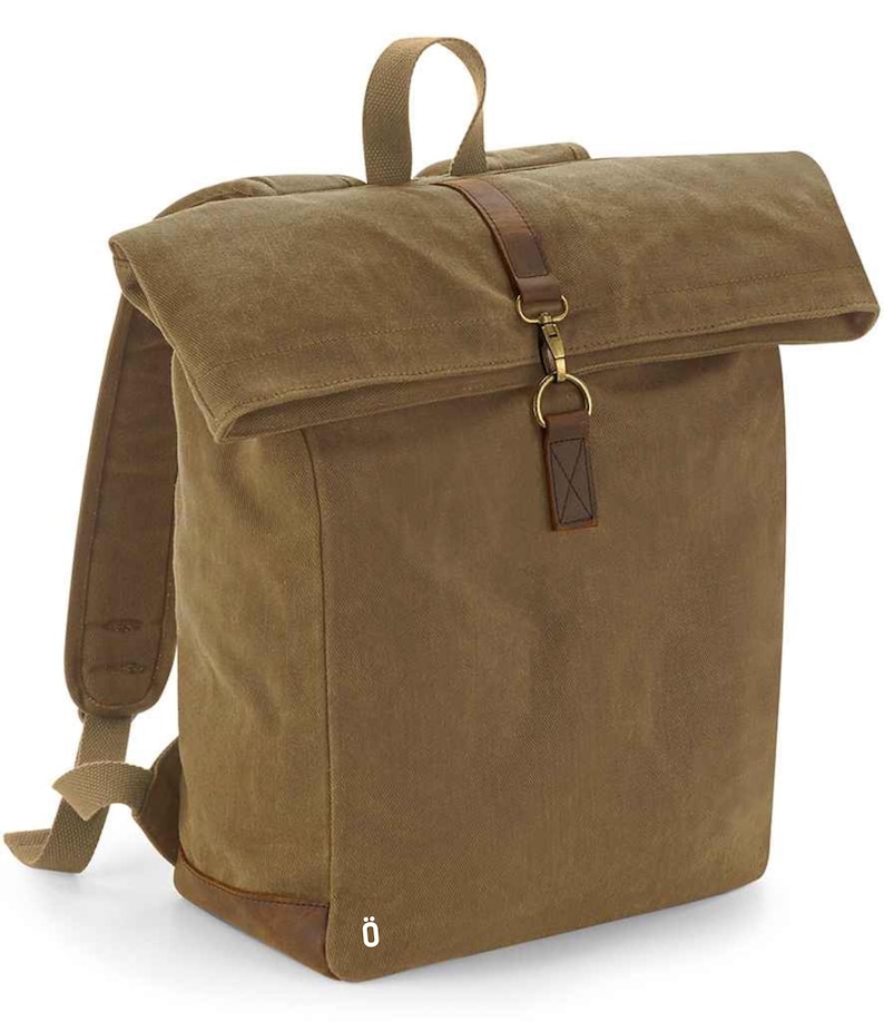 Heritage Waxed Canvas Backpack rucksack Bag-Strova-Work bag-sports-outdoor-university-Laptop compatible-Antique brass effect fittings. Desert sand