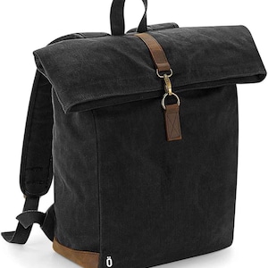Sac à dos Heritage en toile cirée-Strova-Sac de travail-sport-extérieur-université-Compatible ordinateur portable-Ferrures effet laiton antique.
