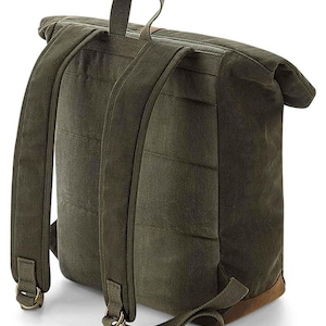 Heritage Waxed Canvas Backpack rucksack Bag-Strova-Work bag-sports-outdoor-university-Laptop compatible-Antique brass effect fittings. image 4