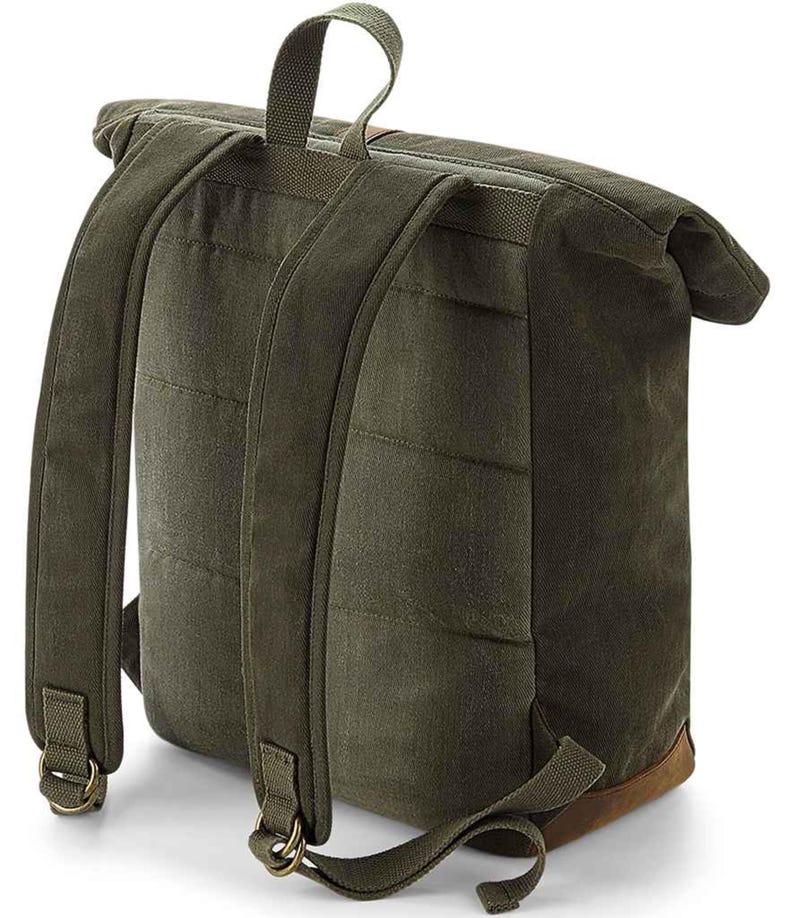 Heritage Waxed Canvas Backpack rucksack Bag-Strova-Work bag-sports-outdoor-university-Laptop compatible-Antique brass effect fittings. image 4