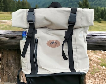 Backpack Recycled Backpack-Roll top-Rucksack-Laptop Backpack-ATHOS-Our signature labelled mountains-camping-outdoor-100% recycled polyester