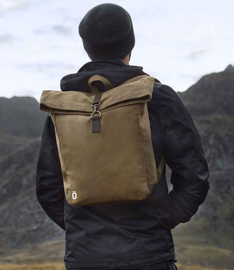 Heritage Waxed Canvas Backpack rucksack Bag-Strova-Work bag-sports-outdoor-university-Laptop compatible-Antique brass effect fittings. image 8