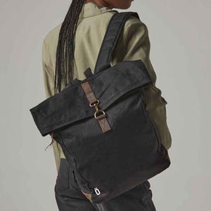 Heritage Waxed Canvas Backpack rucksack Bag-Strova-Work bag-sports-outdoor-university-Laptop compatible-Antique brass effect fittings. image 3