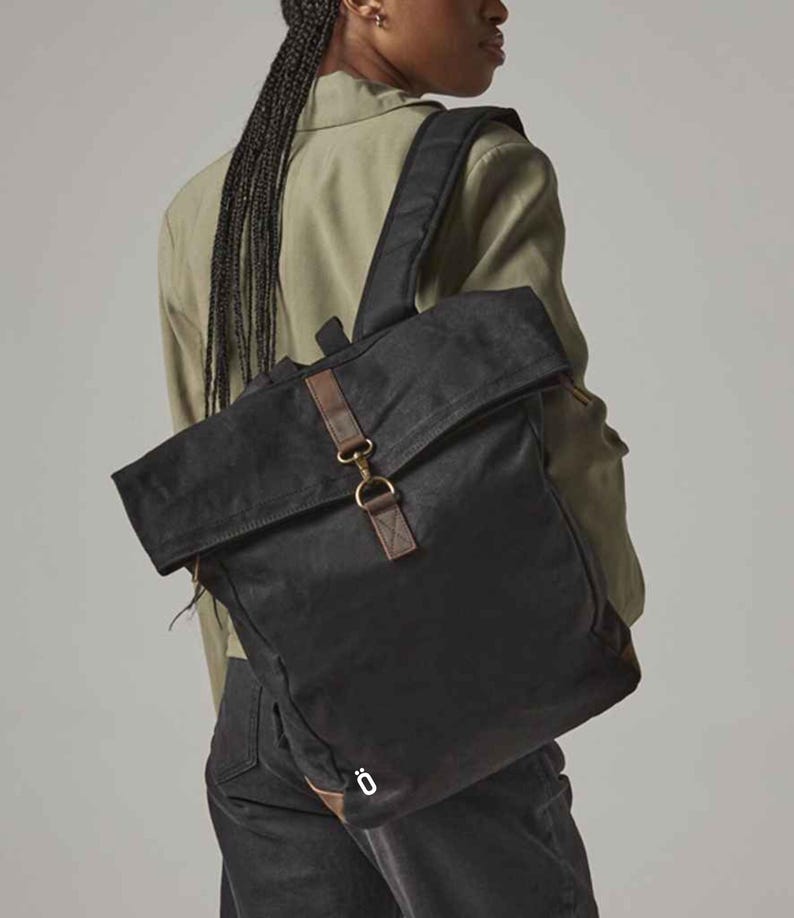Heritage Waxed Canvas Backpack rucksack Bag-Strova-Work bag-sports-outdoor-university-Laptop compatible-Antique brass effect fittings. image 3