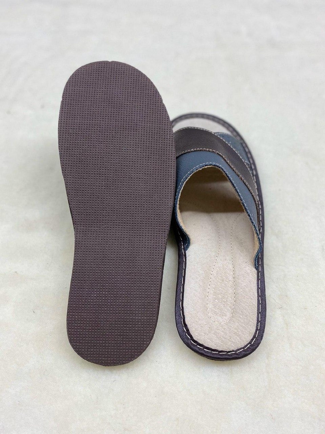 Summer leather house slippers open toe Blue flip flops for men Etsy